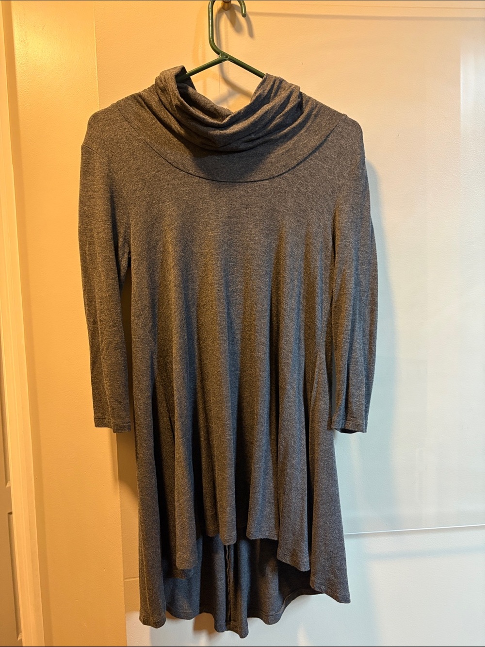 Joan Vass Heather Gray Cowl Neck Tunic Sweater